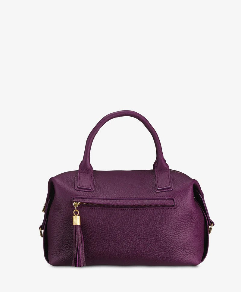 Soft Pebble Grain Leather Multi-Wear Curved Duffel Satchel Bag