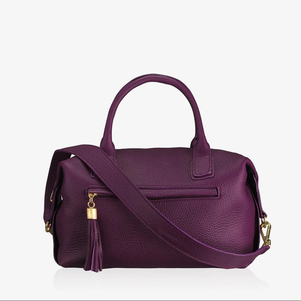 Soft Pebble Grain Leather Multi-Wear Curved Duffel Satchel Bag