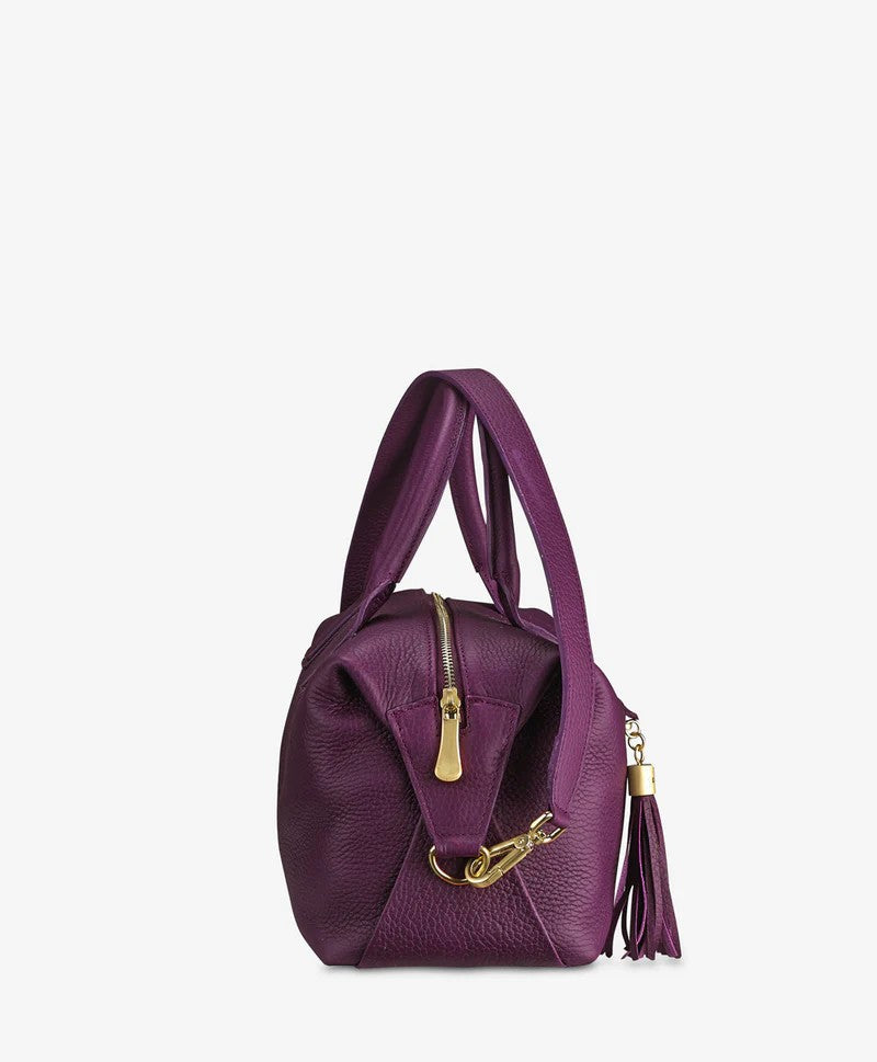 Soft Pebble Grain Leather Multi-Wear Curved Duffel Satchel Bag