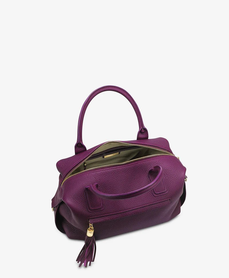 Soft Pebble Grain Leather Multi-Wear Curved Duffel Satchel Bag