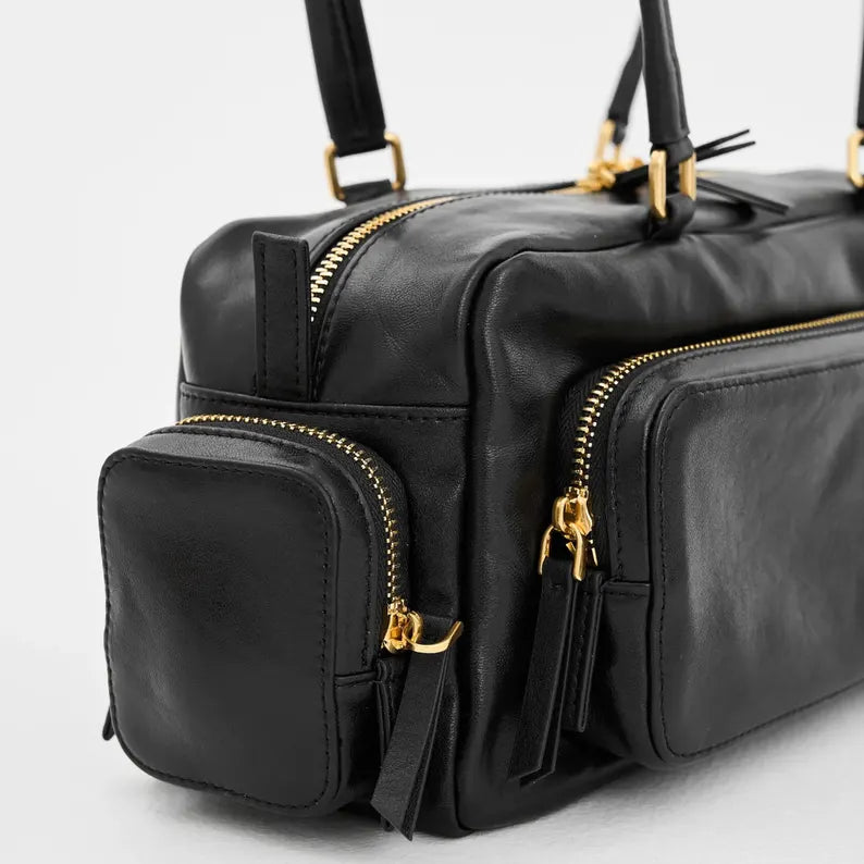 Structured Cow Leather Mini Duffel Shoulder Bag